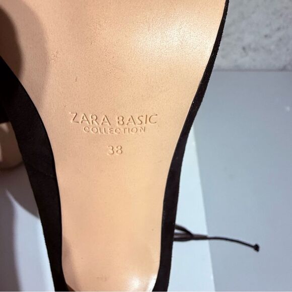 Zara Suede Black Fishnet Sock Heels Shoes Sz 38(7.5) - Picture 9 of 13